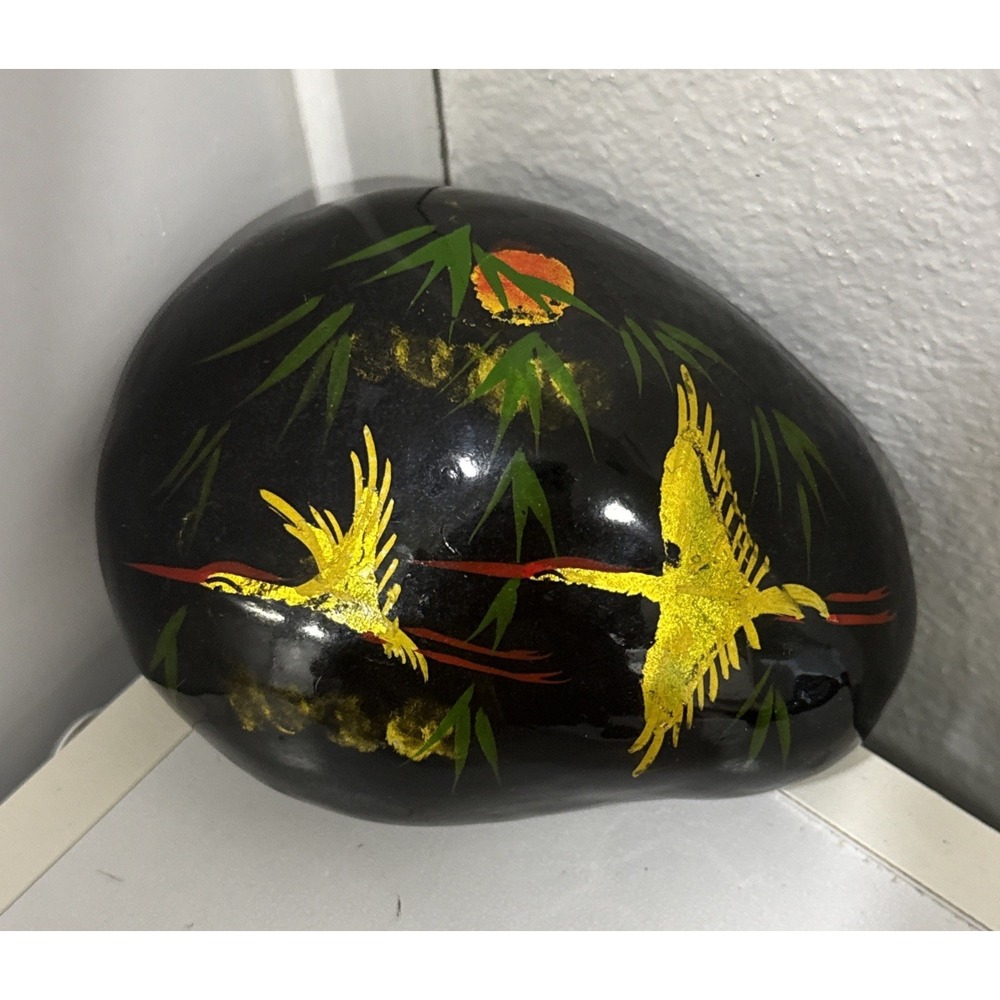 Hand Painted Gold Crane Bird Rock Greenbrier International Paperweight Decor